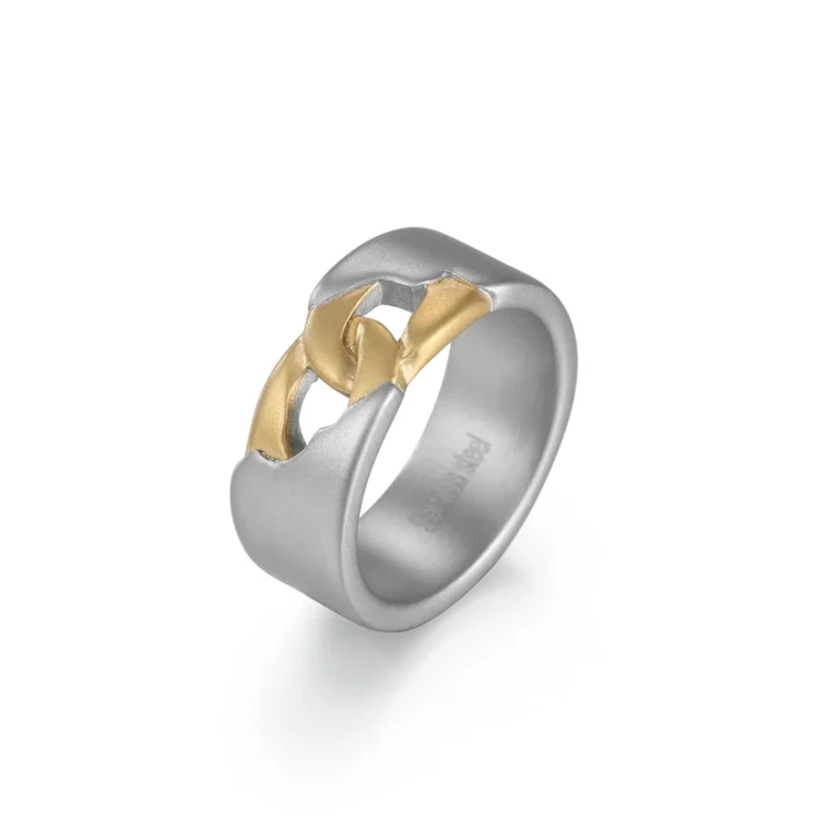 Two-Tone Gold Matte Stainless Steel Ring for Men