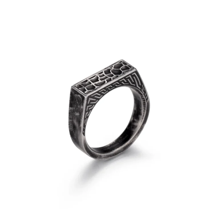Hammered Stainless Steel Ring - Oxidized Black + Black-Wax Antiqued Finish