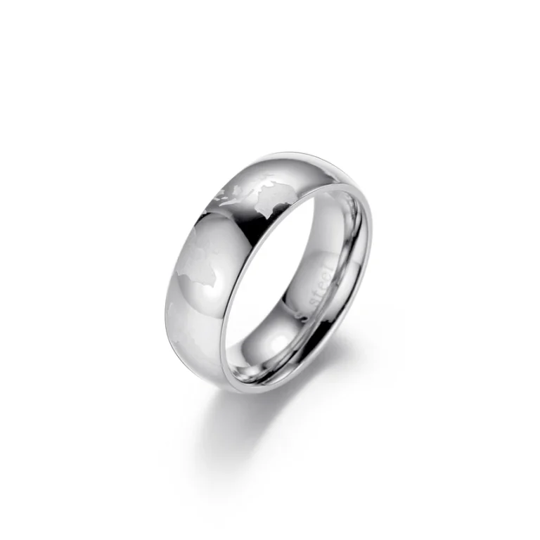 Earth-Inspired Stainless Steel Ring for Men - Polished & Matte Finish