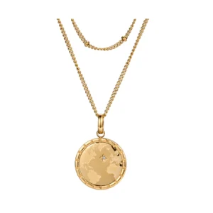 316L stainless steel necklaces wholesale Earth CZ stacked necklace in IP Gold