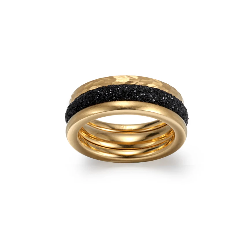 316L Stainless Steel Ring Set - IP Gold + Black