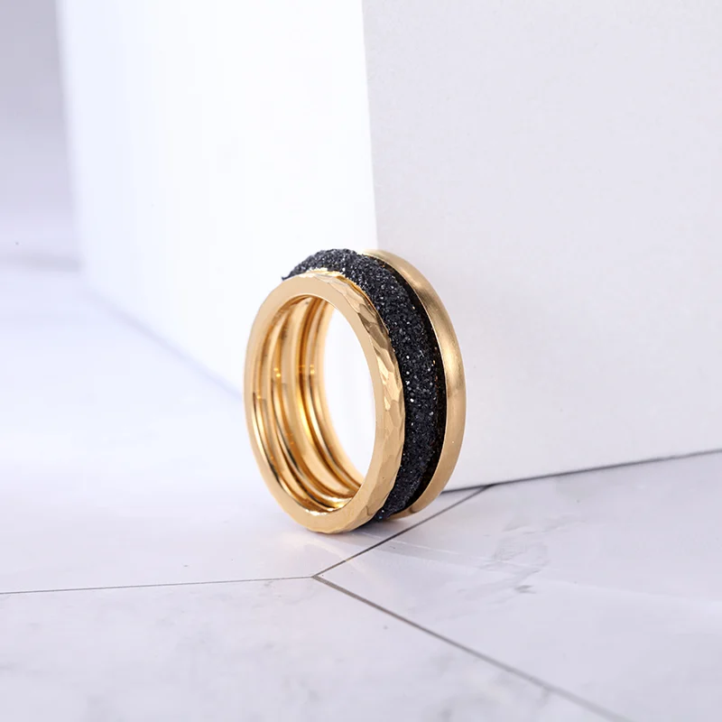 316L Stainless Steel Ring Set - IP Gold + Black view 2