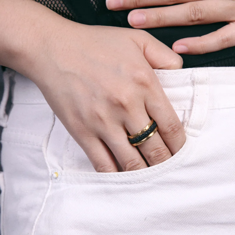 316L Stainless Steel Ring Set - IP Gold + Black view 3